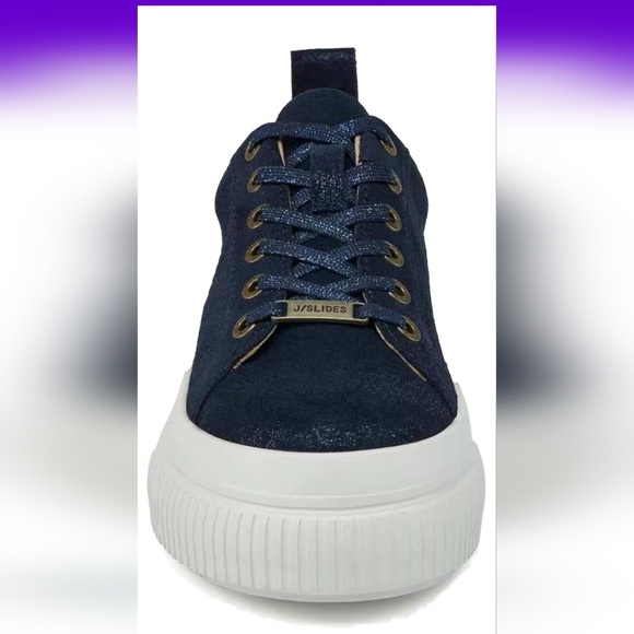 J/SLIDES Navy Glitter Metallic Platform Sneakers Fashion Casual Blue Shoes 9.5 - Picture 2 of 8